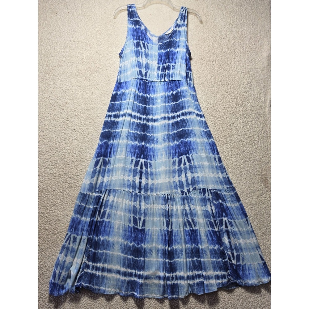 Beachlunchlounge Blue White Tie Dye Tiered Maxi Dress Womens Large Sleeveless